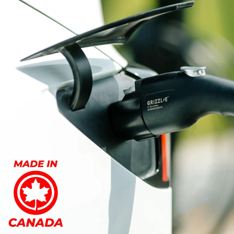 Duo Connect 40 Amp Level 2 EV Charger With 9.6 kW Output UL Listed connected to electric vehicle, made in Canada badge