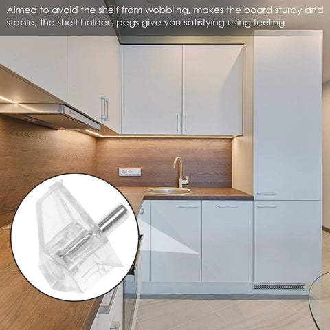 100 Pieces Plastic Cabinet Shelf Pegs Dead Easy To Use Locking Shelf Pins in modern kitchen and cupboard setup