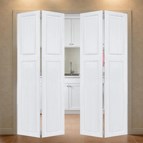 Fresh White Walnut Double Bi Fold Barn Door With Full Hardware Kit Set 96 By 80 Inches Solid Mdf Sliding Closet Doors featuring a modern kitchen backdrop.