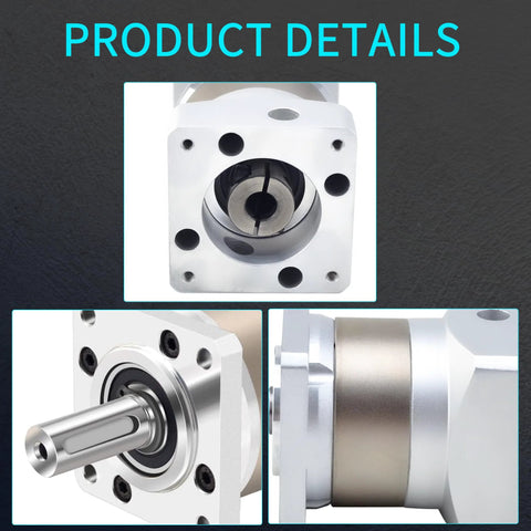 Planetary gearbox 7 arc-min speed reducer, 50:1 ratio for 8mm shaft; aluminum housing with mounting holes
