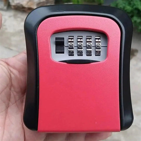 Durable 4 Digit Combination Code Lock Storage Box in red, showing the number dial for secure wall mounting, ideal for key protection.