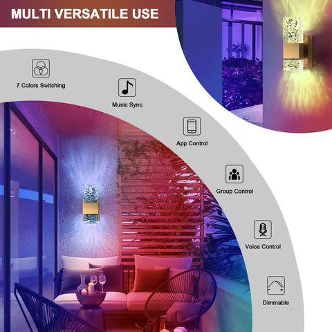 Gold Crystal LED Wall Sconce With Dimmable 3000K To 6000K Color Temperature, Dope Modern Indoor Wall Light in multicolor effect
