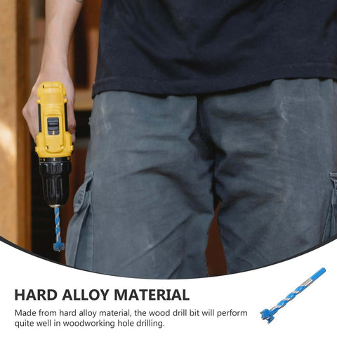 ABOOFAN woodworking hole opener drill bit, hard alloy extended threaded 25x125mm, held in a yellow cordless drill