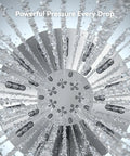 Close-up of silver high pressure rain shower head combo with multiple spray settings, showcasing powerful water flow.
