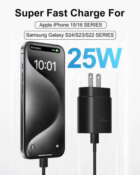 25W USB C Fast Charger Block With 2 Pack Long USB C Cables 10 Ft And 6 Ft Quick Charge For iPhone 15 16 17 Air Plus Pro Max