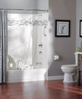 Modern bathroom with Eva 24 Inch Hotel Style Towel Shelf With Towel Bar In Chrome Finish Wall Mounted Organizer for Towels.