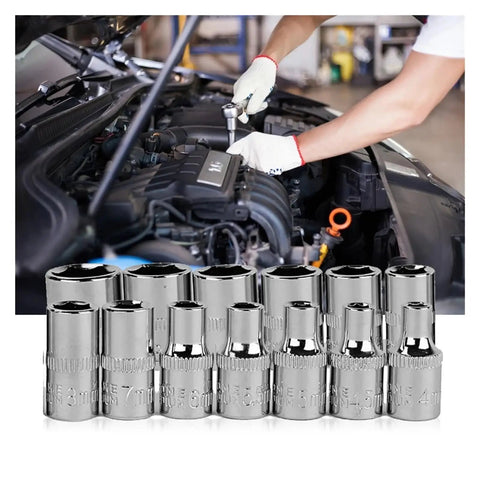 Shop Grade Badass 53 Piece 1/4 Inch Drive Torque Wrench Set With Thick Rubber Grip And Versatile Screwdriver Bits For No Sweat Car Repair Work Top Shelf Combo Tool Kit With Easy Twist Dial For Zero Headache Maintenance showcasing socket sizes for auto repair in action.