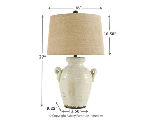 Farmhouse Ceramic Table Lamp, 27 Inch, Ivory Cream Glaze Crackle Finish, Ceramic Base With Fabric Drum Shade, 3 Way Switch