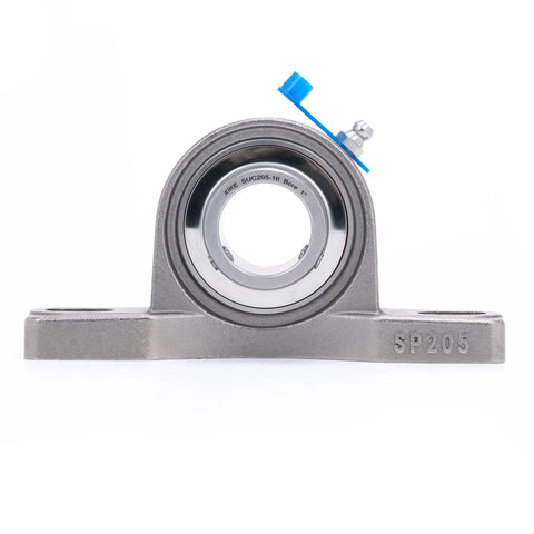 Front view of Two Pack All Stainless Steel Pillow Block Bearings With 1 Inch Bore Self Aligning Square Flange Mounted Solid Base Sealed For Heavy Duty Machinery Corrosion Resistant And Smooth Operation SUCP20516