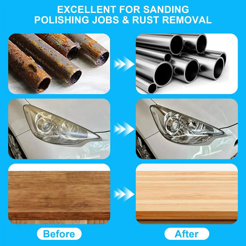 108Pcs 2 Inch Sanding Discs Set With One Quarter Inch Holder For Die Grinder And Drill, showing rust to shine transformation.