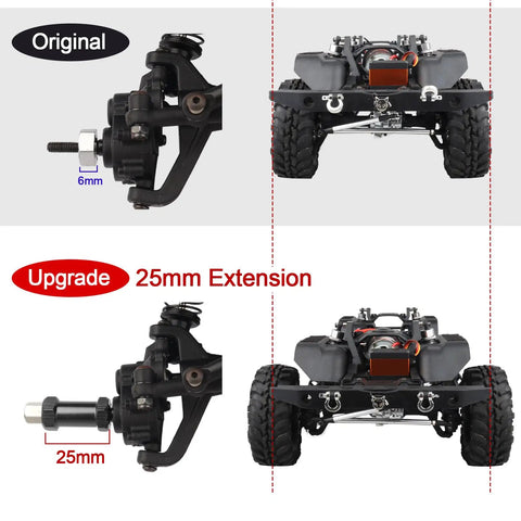 Comparison of original vs upgraded 4 Pack Aluminum RC Wheel Spacers 12mm Hex With 25mm Offset Extension for improved stance