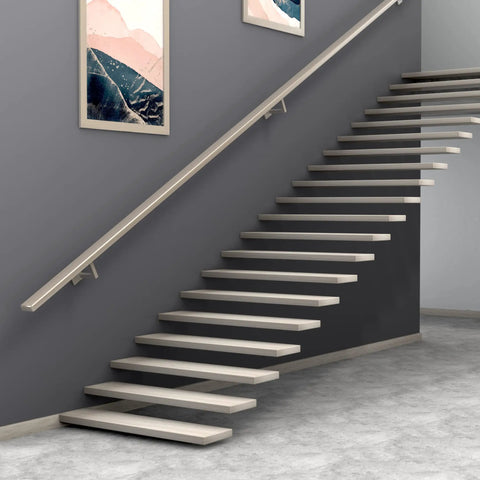 Heavy Duty Wood Handrail Bracket Kit With Wall Mount Hardware And Super Easy Diy Surface Install To Get Rust Resistant Satin Nickel Finish For Rock Solid Staircase And Deck Rail Support on modern staircase.