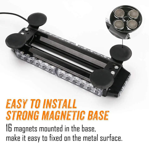 Rock Solid 30 Led Amber White Flashing Warning Beacon with strong magnetic base and 16 magnets for easy installation on metal surfaces.