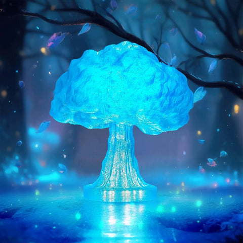 Solid Clear Sky Blue PLA Filament 1.75mm For 3D Printers, vibrant blue tree sculpture in enchanting light.
