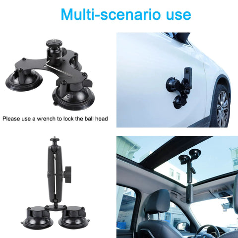 Car Suction Mount Kit For Action Cameras Insta360 X5 X4 X3 X2 X One RS R GoPro Max DJI Osmo 360 with 44.9 Inch Selfie Stick, multi-use demo.