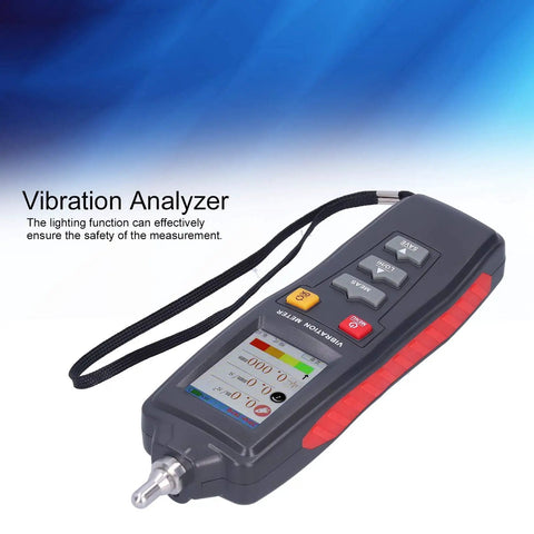 Pro Grade Digital Vibration Analyzer With Color LCD Display And Screw Interface Probe Measures Displacement Velocity Acceleration And Frequency With Backlit Screen For Easy Multi Direction Readouts And Precise Field Diagnostics, handheld