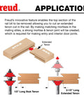 Diagram showing 1-7/8 Inch Entry And Interior Door Router Bit System With Matched Rail And Stile Kit cutting extended tenon.