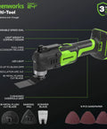 Cordless Oscillating Multi Tool For Cutting Scraping Sanding And Nailing, 18,000 OPM, 6 Speed Settings, 2.0Ah USB Power Bank Battery, 2A Charger, 13 Accessories Included, Compact Design For Tight Spaces on display