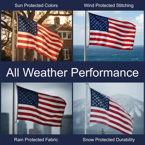 Made In USA Heavy Duty 3x5 Outdoor Flag, 100 Percent Nylon With Embroidered Stars, Sun, Wind, Rain, Snow Protection, Brass Grommets
