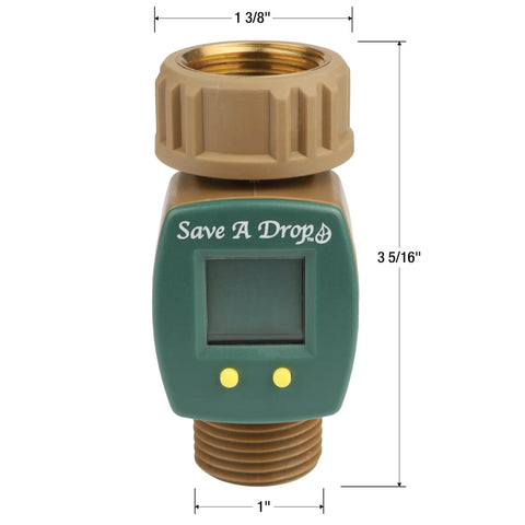 Brass Water Flow Meter For Outdoor Hoses And Lawn Sprinklers, Tracks Gallons Used To 0.1 Gal, Easy Read LCD, Durable Spigot Connector