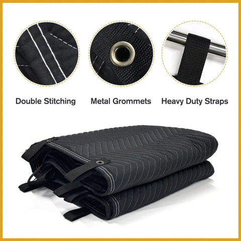 Detailed view of 72 By 40 Studio Sound Dampening Blanket with heavy-duty grommets, polyester fabric, and double stitching.