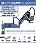 Wlikoci 600 Watt Electric Tapping Machine With 360 Degree Universal Cantilever Arm, showcasing a compact design for precise threading tasks.