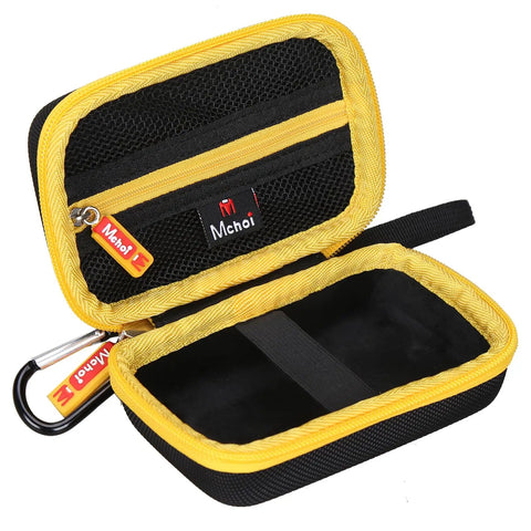Rugged EVA Hard Case For A10 Apex And A10 Pro Digital Laser Tape Measure, Shockproof With Mesh Pocket, Dustproof Travel Organizer Bag For Tools And Accessories, open black-and-yellow zip case