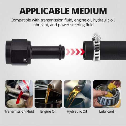 5 Foot Three Eighth Inch Transmission Cooler Hose Built Solid For High Pressure Power Steering And Hydraulic Oil Cooling SAE J1532 Rated durable rubber tubing shown connecting for fluid transmission.