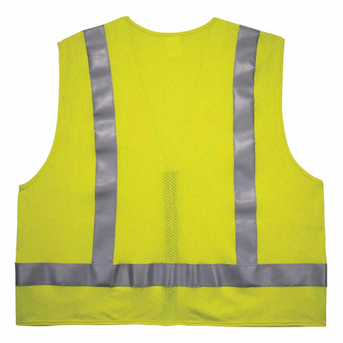 Back view of GloWear 8262FRZ Flame Resistant Hi Vis Safety Vest with Reflective Strips Mesh Back Lime Green ANSI ISEA 107-2020 CAT 1