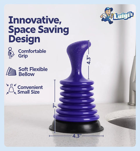 Heavy Duty Mini Sink Plunger For Kitchen And Bathroom Drains Hella Strong Bellows Design, purple color, compact size, 4.3" base.