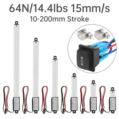 Tiny But Mighty 12V Mini Linear Actuator With 10mm Stroke, 15mm Per Sec Travel, 64N High Torque, Waterproof Switch, Mounting Bracket