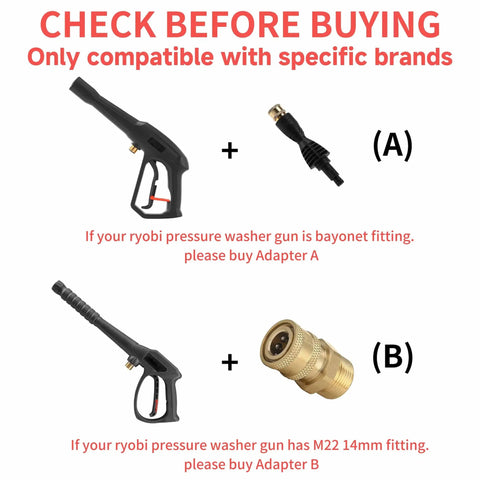 Pressure Washer Gun Adapter Kit With 1/4 Inch Quick Connect Socket And 5 Nozzles image showing Adapter A and Adapter B options