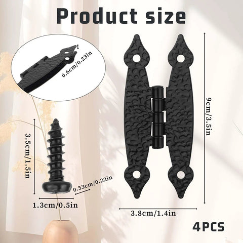 4 Pack Matte Black Antique Iron Decorative Hinges Vintage H Shape Butterfly Cabinet Hardware 9cm x 3.5cm with screws