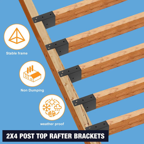 Heavy Duty Pergola Bracket Kit Four Pack 1.6 x 3.6 Inch Actual Size For Pergolas Gazebos Log Cabins Sunrooms Carports Deck Railing Black Powder Coated Steel Rust Resistant Outdoor Gear