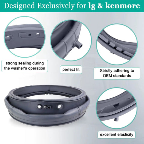 Washer Door Boot Seal Replacement For LG And Kenmore Fits WM8100HVA WM8000HVA WM4070HVA WM4270HVA And More Top Notch Gasket With Same Quality As AP5668418 PS6448330 3 Year Warranty gray rubber washer door seal