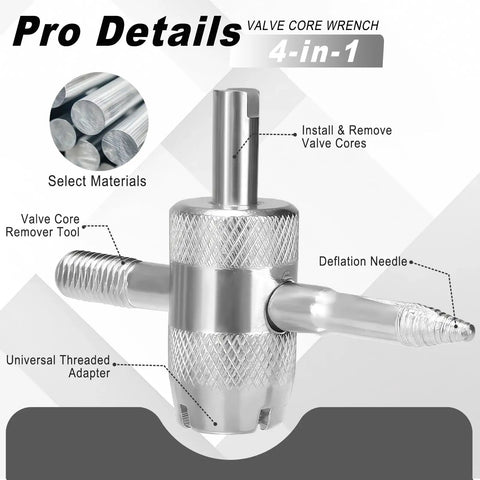 4 In 1 Valve Core Removal Tool For Cars Motorcycles And Bikes Universal Tire Stem Tool For Removing And Installing Valve Cores Durable Electroplated Metal Easy To Use Perfect For Auto Repair And Maintenance 1 Pack with cross-shaped design