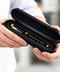 Funny Engineer Gifts For Men And Women Engraved Gel Pen Gift Set being held open, showcasing 'Trust me, I'm an engineer' message.