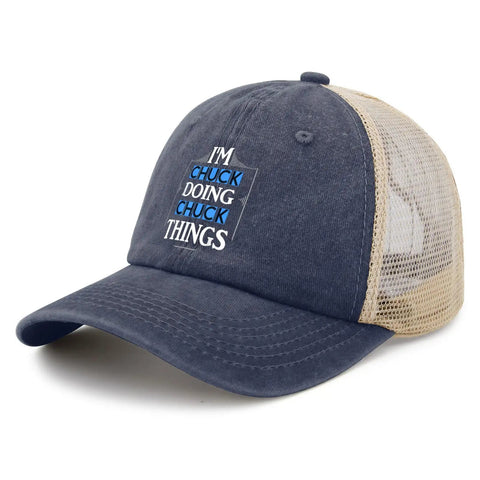Lightweight Plain Trucker Cap For Men With Anti Sweat Band, All Season Comfort, blue front with mesh back, side view