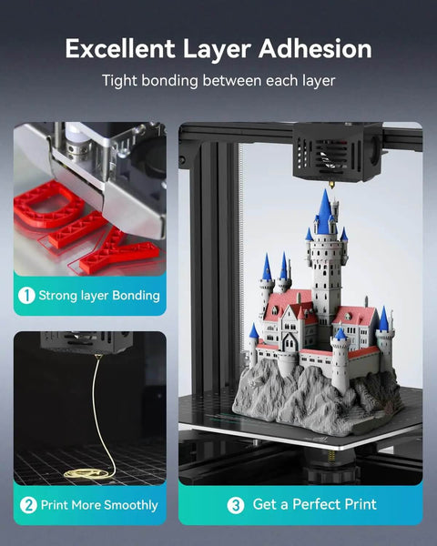 PETG Filament 1.75mm 1Kg Gray For 3D Printing showcasing layer adhesion and smooth prints with a 3D-printed castle model