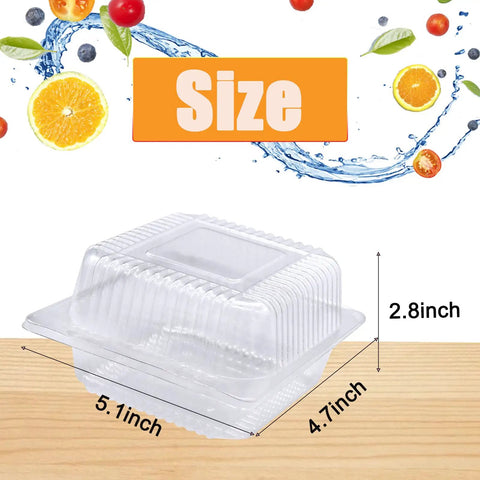 100 Pack Clear Plastic Square Hinged Food Containers With Clear Lids For To Go Meals Clamshell Takeout Tray size 5.1x4.7x2.8 inches