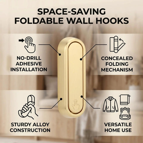 Space Saving Folding Wall Coat Hooks With Screws Pretty Sleek Copper Finish Heavy Duty Concealed Design with no-drill installation.