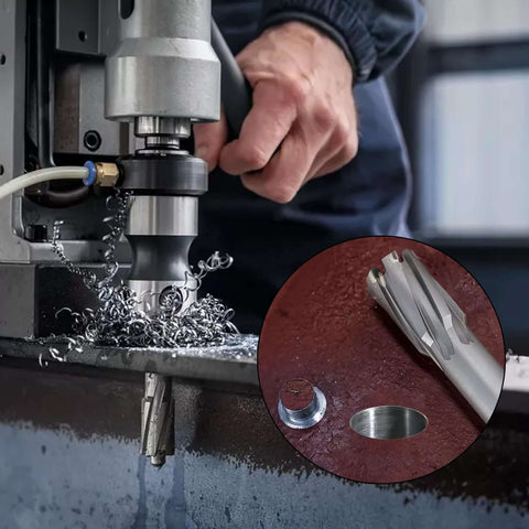 Annular cutter kit with carbide tips, 13 pcs, 1-3/8 in cutting depth, universal shank for Weldon/standard tool holders