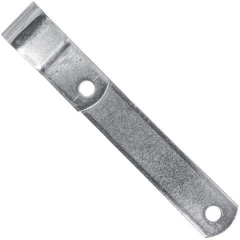 Eight Inch Heavy Duty Strap Hinge Pair Real Deal Galvanized Steel Built Different For Wood Fences Shedding Rust Outdoors Compatible Lag Screw Threaded Bolts Mounting Hardware Righteous Grip close-up showing hinge with pivot hole.