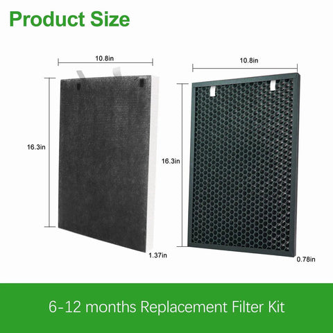 H13 True Main Filter Replacement For Air Purifier Pro Grade Compatible With Air 220 And Air 320 showing size dimensions.