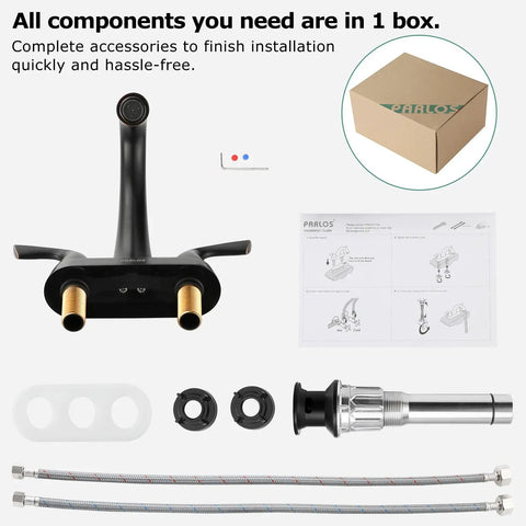 Two-Handle Bathroom Sink Faucet With Oil Rubbed Bronze Finish, Lead-Free Deck Mounted Kit Includes Drain and Supply Hose