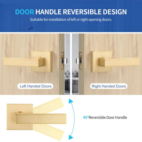 6 Pack Satin Brass Interior Door Handles With Passage Function, Heavy Duty Hall And Closet Door Lever Knobs, reversible design