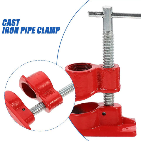 Close-up of a red Lightweight Half Inch Pipe Clamp With Quick Release Go-To Handy Tool For Woodworking And Gluing Projects