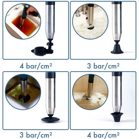 5 In 1 High Pressure Air Drain Blaster Plunger Kit For Toilet Sink Bathtub Shower And Floor Drains Electric Power Plunger clearing debris