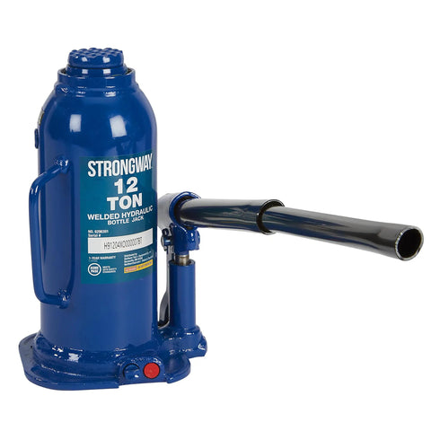 Badass 12 Ton Hydraulic Bottle Jack With High Grade Steel Welded Base For No Sweat Shop Grind Daily Auto Repair And Farm Hauling 15.94 To 18 Inch Lift Height Built Legit blue welded hydraulic jack with handle