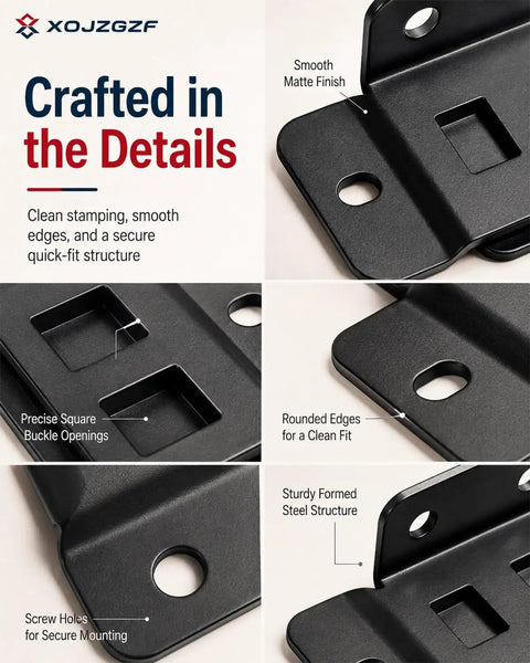 Beefy Heavy Duty Stainless Steel Corner Brackets with Screws showing smooth matte finish, precise square buckle openings, and screw holes.